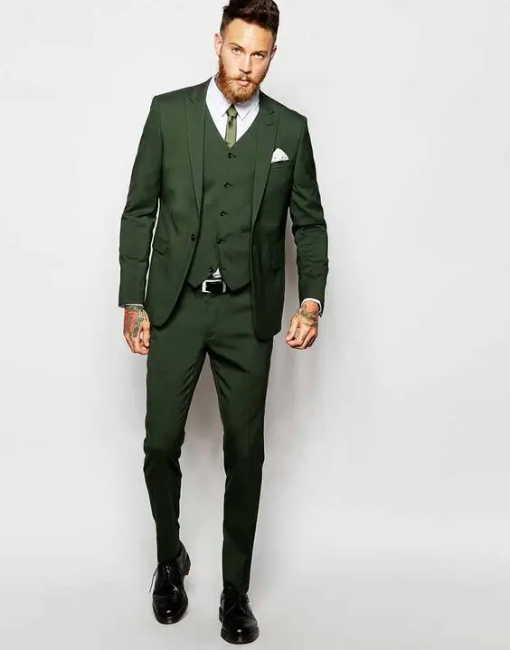 Армейские; зеленого цвета; для мужчин костюмы Slim Fit Terno Masculino свадебные костюмы для мужчин жениха фраки строгие вечерние костюмы мужские костюм Homme 3 шт