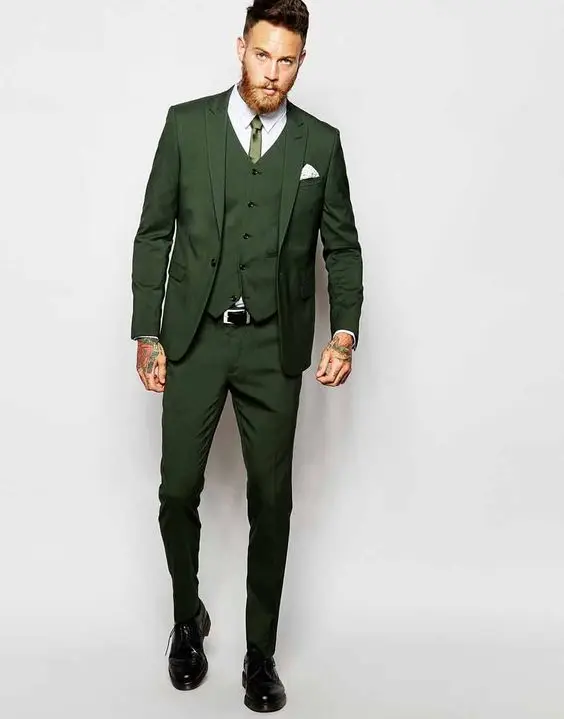 Army Green Groom Wedding Tuxedos Double Breasted Formal Prom Party Men Suit 