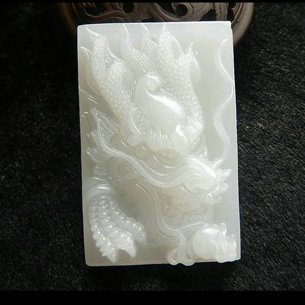 Высокое качество уникальный натуральный белый нефрит резной Будда дракон феникс Лаки амулет кулон ожерелье для женщин мужчин кулон ювелирные изделия