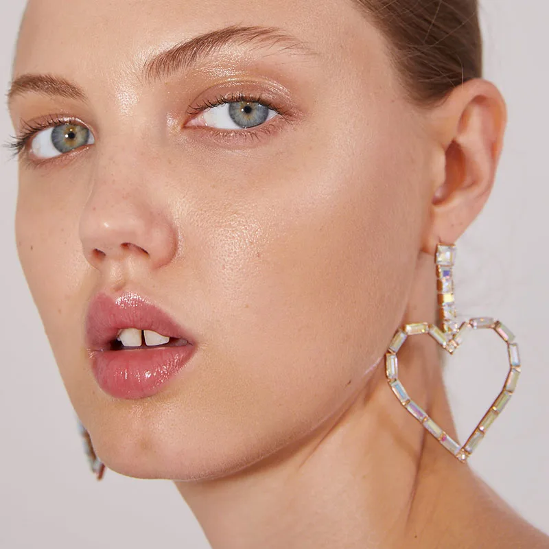 

FASHIONSNOOPS ZA Elegant Acrylic Lovery Heart Dangle Earring For Women Trendy Rhinestone Maxi Statement Wedding Jewelry Gift