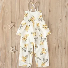 Милый Летний комбинезон с открытой спиной и цветочным рисунком на бретелях для новорожденных и маленьких девочек; боди; Спортивный костюм; хлопковые комбинезоны без рукавов для маленьких девочек