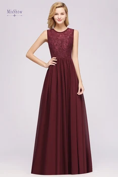 

2020 Bridesmaid Dress Floor Length A-Line Hollow Lace O-Neck Zipper Gowns Covered Button Wedding Party vestidos de dama de honor