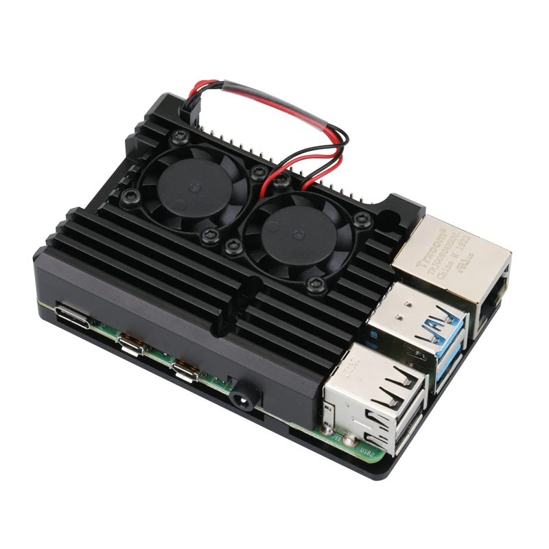 Алюминиевый Чехол Raspberry Pi 4/3 с двойным вентилятором металлический корпус черный