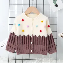 Однотонный свитер для малышей для девочек и мальчиков ясельного возраста теплое вязаное пальто куртка-кардиган, одежда куртка enfant fille, новая зимняя одежда для маленьких девочек