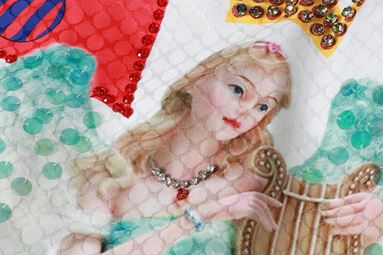 SEQINYY Белое Мини платье на лето и весну; Новинка; модная дизайнерская высокое качество Для женщин Бисер с украшением в виде кристаллов платье с мультипликационным принтом