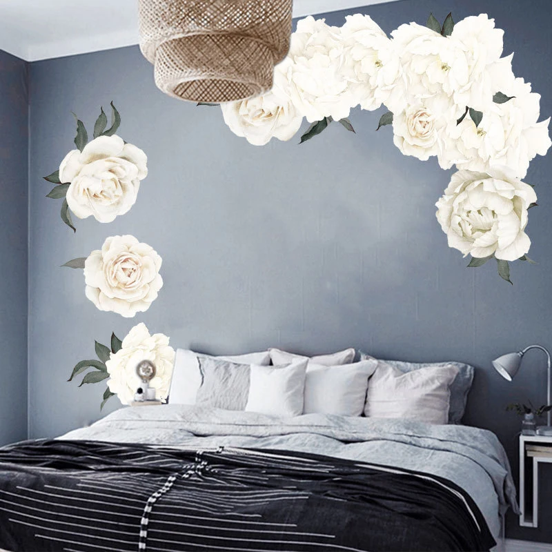 

Peony Flowers Wall Sticker White Watercolor Peony Wall Decals for living room bedroom kitchen bathroom Decor Room Decoration