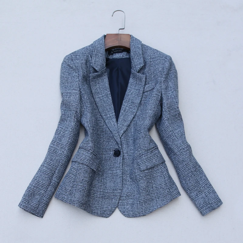 Must Have Autumn Winter Grey Plaids Elegant Blazer Office Lady Popular