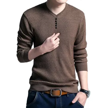 

Oeak Men Sweater V neck Slim Fit Autumn Knitting Tops Long Sleeve Fashion Solid Basic Pullovers Casual Button Knitted Sweater