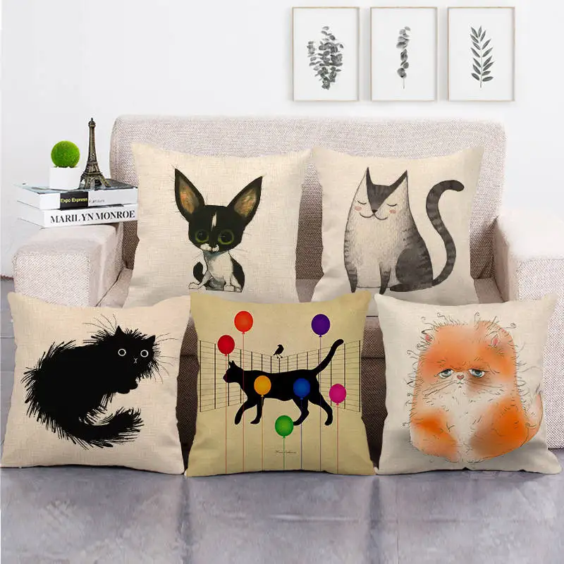 

45cm*45cm lovely cartoon cats high quantity cushion cover linen/cotton sofa pillow cover decorative pillow case