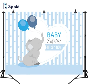 

DePhoto Blue Stripe Balloon Elephant Baby Shower Party Seamless Vinyl Photography Backdrop Photo Background Studio PGT352