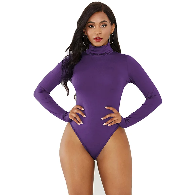 

Fashion Women Slim Elegant Turtleneck Long Sleeve Bodysuits Autumn Winter Solid Casual Bottoming Jumpsuits Female