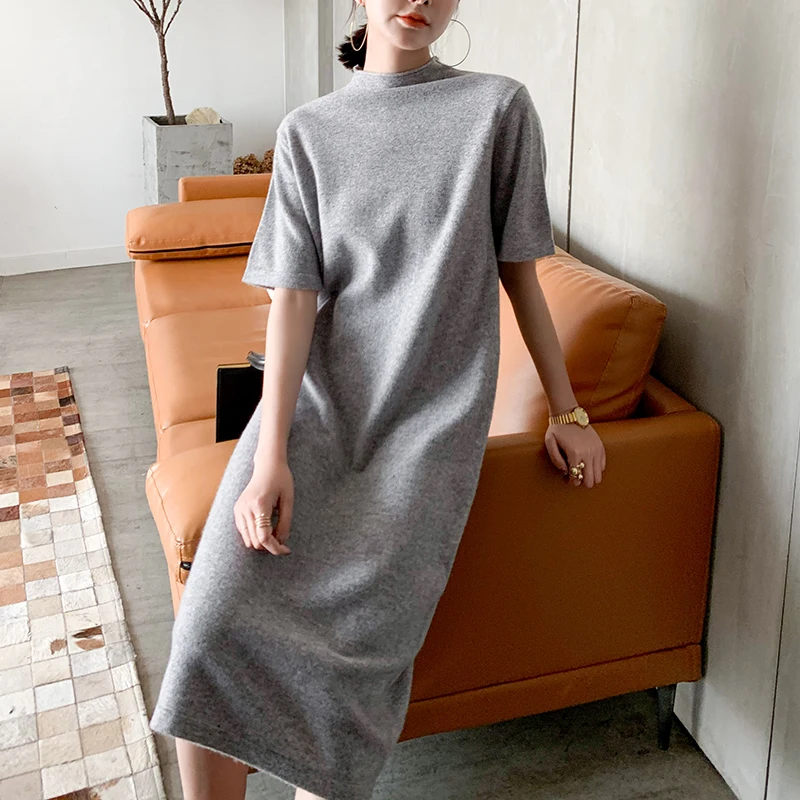 High-End Cashmere Women Casual Long Knees Dresses