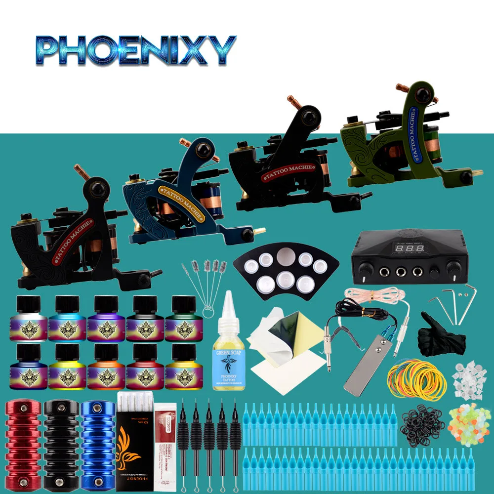 

Full Professional Tattoo Kit 4 Tattoo Machines Gun Tattoo Tools Supply LED Power Body Amp Art Tattoo permanent Makeup Tattoo Set
