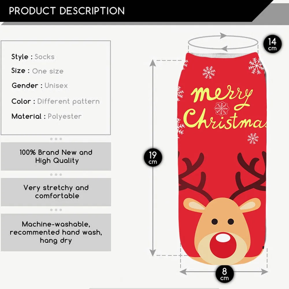 Рождественские принадлежности, женские носки, женские 3D Мультяшные забавные рождественские сумасшедшие милые Необычные Короткие носки с принтом, 909