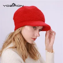Модные вязаные зимние шапки из кроличьего хлопка с козырьком для женщин и взрослых, теплые объемные шапки, шапка с козырьком, женские береты