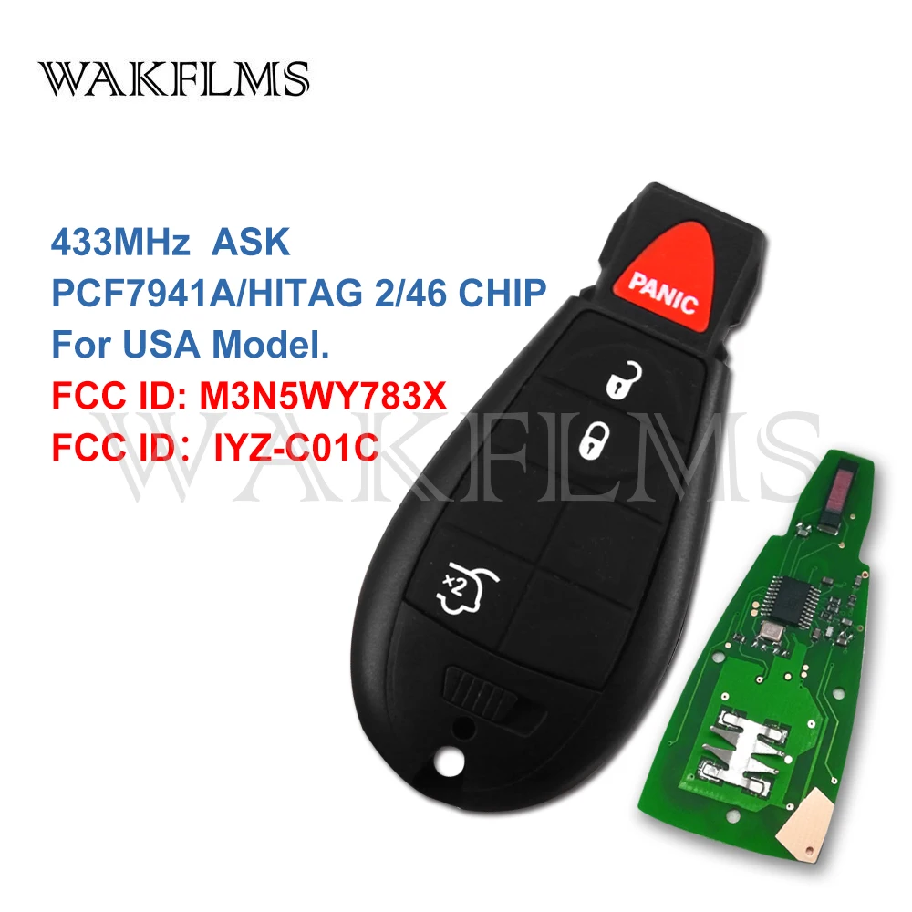 4 кнопки с паникой 433 МГц PCF7941A ID46 Fobik дистанционный ключ-брелок от машины для Jeep