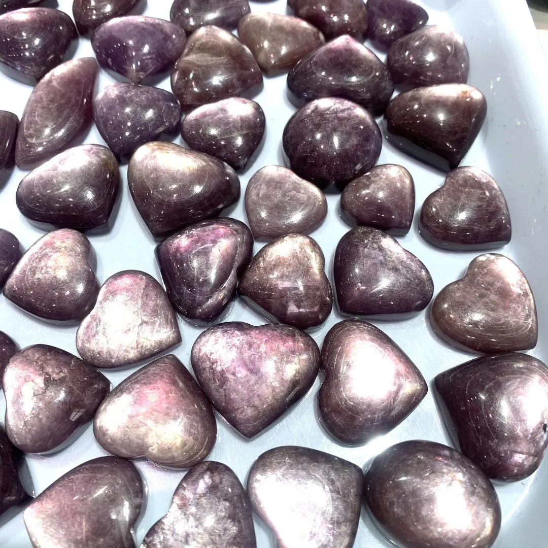 

Natural Shiny Lepidolite Loving Heart Shaped Hand-carved Crystal Stone Specimen Healing Home Decor Crystals