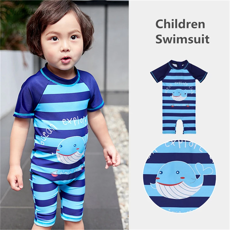 New Model 1-8 Boy swimsuit Blue Stripe wale printing one piece Swimwear boys Bathing Suits swim wear suit child rash guard