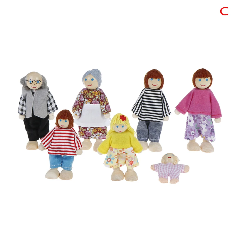 Small Wooden Toys Set Happy Dollhouse Family Dolls Figures Dressed Characters Children Kids Playing Doll Gift Kids Pretend Toy rainbow high doll