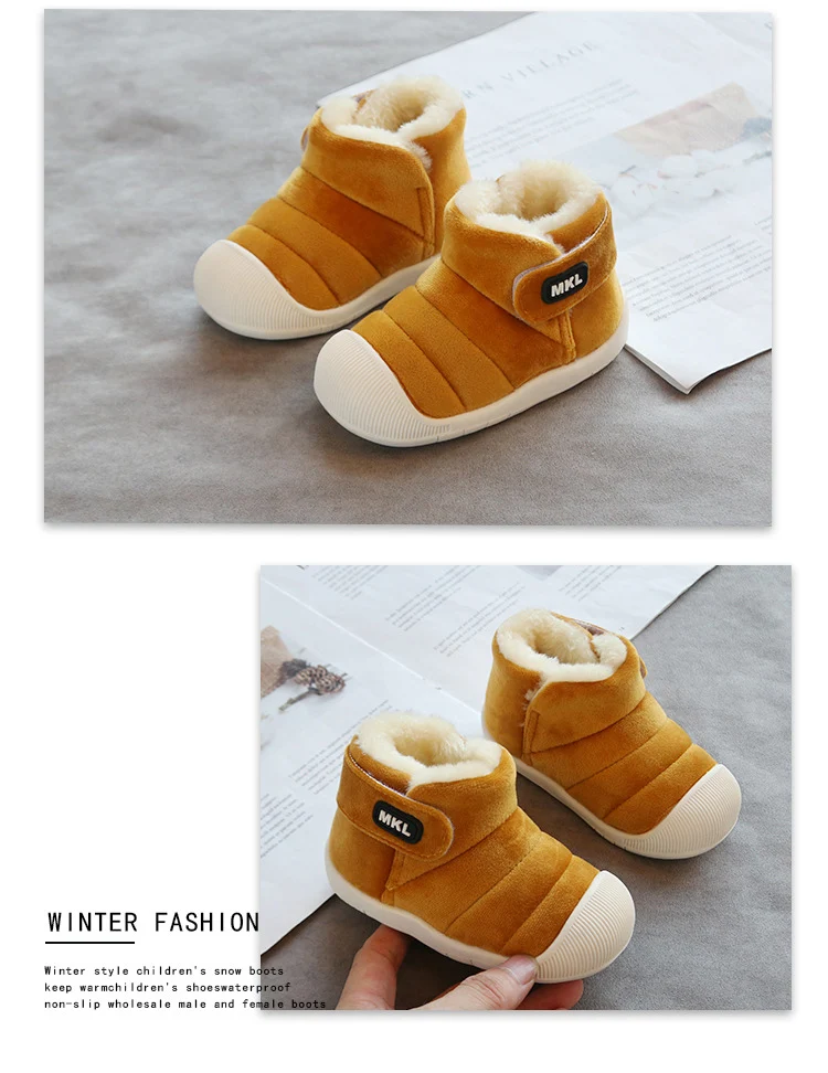 Зимние младенческие сапоги для снега для девочек; ботинки для малышей; плюшевая уличная теплая нескользящая обувь для мальчиков; ботинки с мягкой подошвой; детская хлопковая обувь