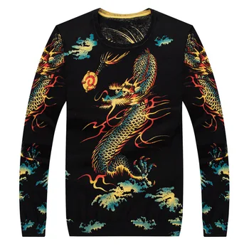 

Spuer Fat Man Big Size Men's Wear Digital Printing Dragon Totem Plus Fat Plus Big Hair Shirt Fat Backing Shirt Sweater Male