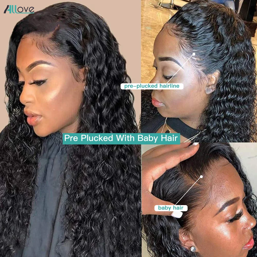 Allove Deep Wave Lace Frontal Wig 13x4 13x6 Transparent Lace Front Wig PrePlucked Brazilian Deep Curly Human Hair Wigs For Women