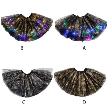 

Toddler Kids Girls Metallic Spider Web Tutu Skirt LED Light Up Princess Halloween Party Cosplay Carnival Ballet Dance Mesh Tulle