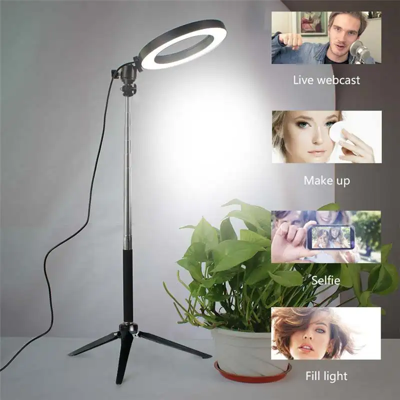 

Photography Dimmable LED Selfie Ring Light Video Live 3500-5500k Photo Studio Lamp With Phone Holder USB Plug Tripod Fill lights