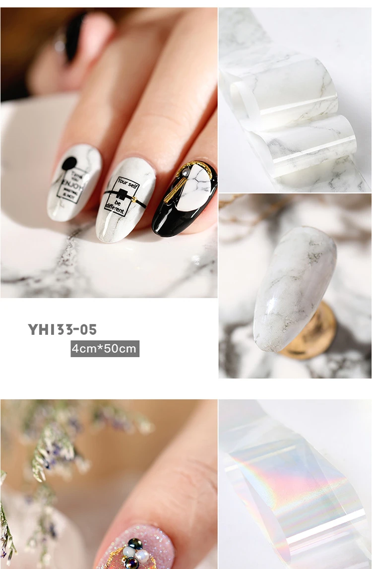 50 см белые мраморные каменные фольги для ногтей ослепительные голографические красочные наклейки для дизайна ногтей мраморные переводные наклейки для украшения ногтей