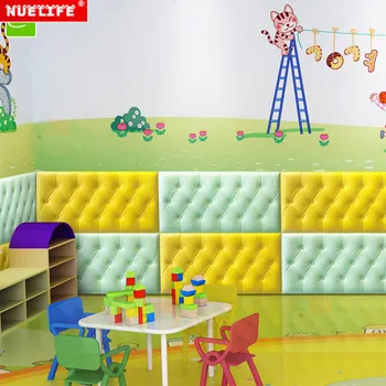 

Light green mosaic pattern kids room baby nursery tatami bed head anti-collision soft bag background foam 3D wall stickers