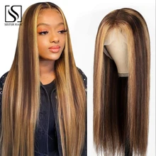 Highlight Transparent Human Hair Wig 4x4 Ombre Closure Wig Straight Lace Front Wig Pre Plucked