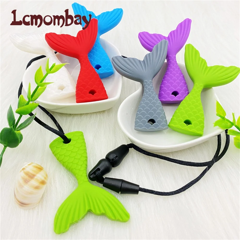 3PCS Mermaid Tail  Chew Necklace Baby Silicone Teether Chewelry Pendant Sensory Toy for Kids Boys Girls Special Needs 3