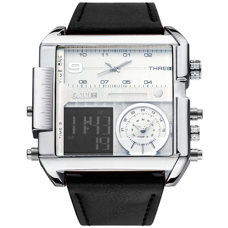 Квадратные часы для мужчин Led водонепроницаемый несколько часовых поясов мужские s часы бренд класса люкс Relogio Masculino Montre Homme спортивные часы - Цвет: 6.11xfBlack white