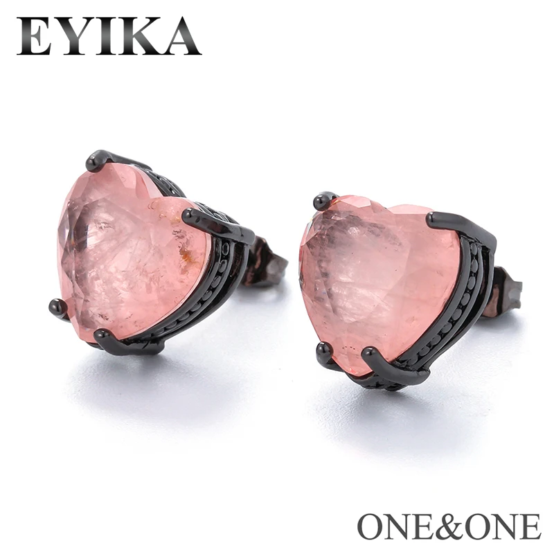EYIKA, новейшие Серьги-гвоздики в форме сердца с кристаллами, 12x12 мм, очаровательные Серьги, Женские Ювелирные изделия, розовые/зеленые цвета на выбор