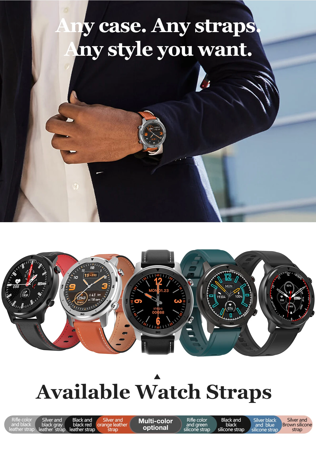 DT78 круглые Смарт-часы Smartwatch Браслет фитнес-трекер для мужчин и женщин IP68 водонепроницаемый Сенсорный экран для сердечного ритма монитор