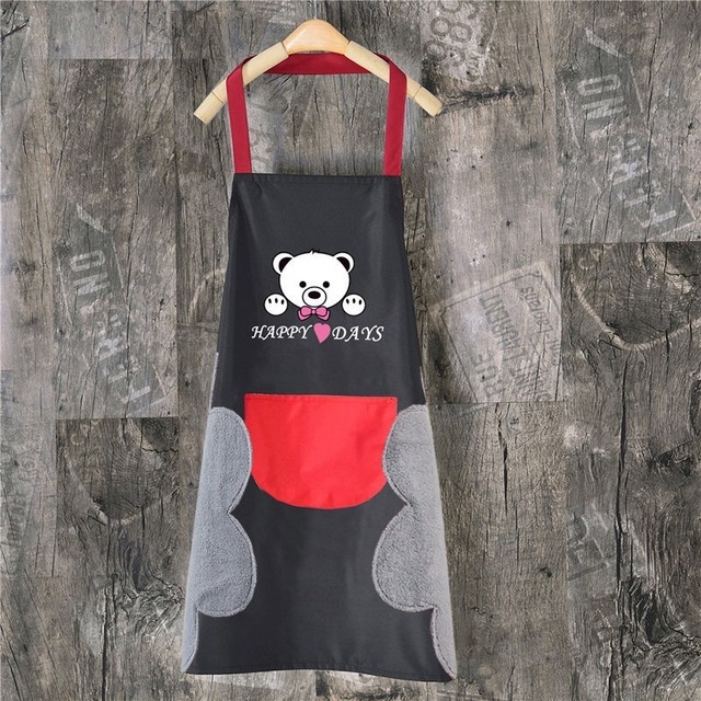 Oil Proof Cute Bear Cooking Apron Women Can Wipe Hands On Both Sides Pinafore Aprons kitchen Dress Baking Accessories
