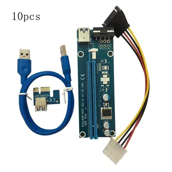 

10PCS/SET PCI-E PCI Express 1X to 16X Riser Card USB 3.0 Cable SATA to 4Pin IDE Power Cord Molex Power for BTC Miner Machine
