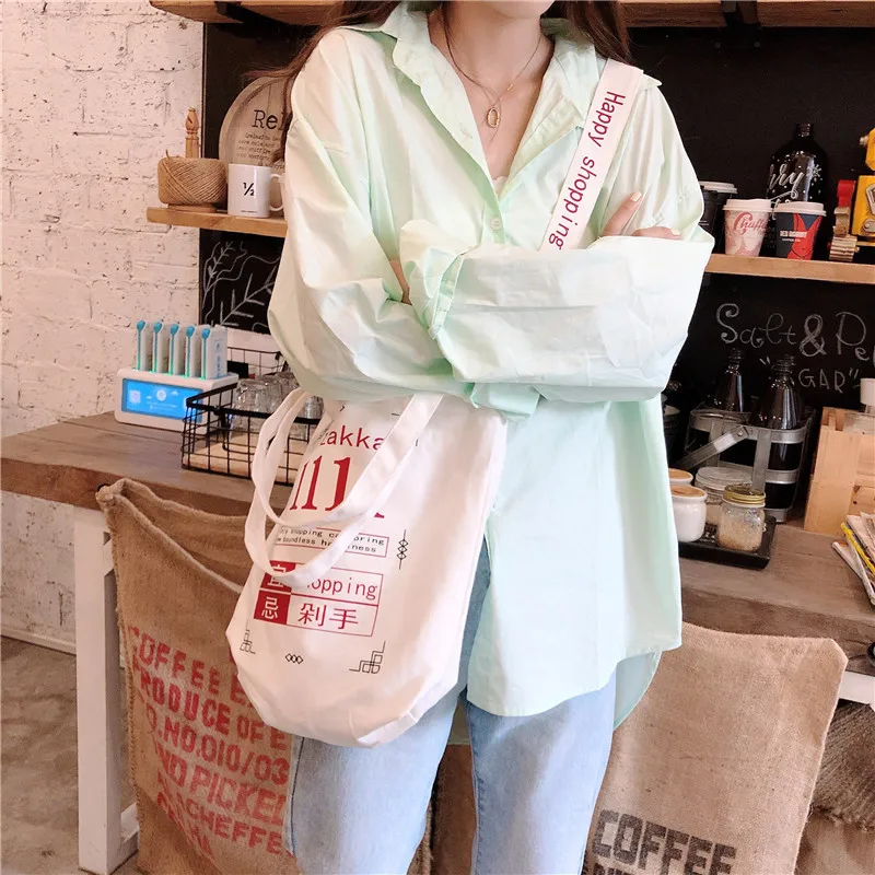 Повседневная женская сумка-мессенджер на плечо из хлопковой ткани с простой печатью, многоразовые сумки для покупок