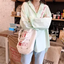 Повседневная женская сумка-мессенджер на плечо из хлопковой ткани с простой печатью, многоразовые сумки для покупок