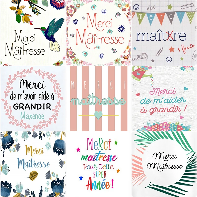 TAFREE Fashion merci maitresse french words 12/25 MM Square Glass Cabochon Photo Demo Flat Back Making Findings NT49 | Украшения и