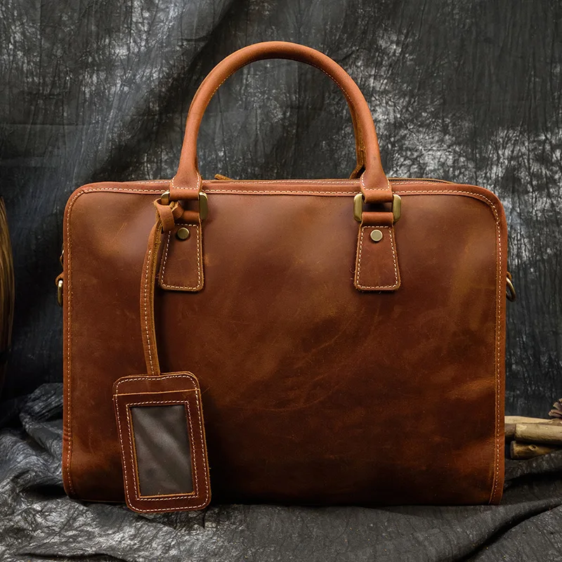 Luufan двухслойный портфель на молнии, сумка для ноутбука, Ретро стиль, модные мужские сумки, несколько карманов, портфель, деловая сумка, толстая кожа