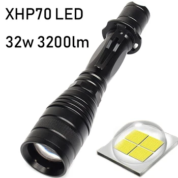 

Home Lighting CREE XLamp XHP70&XHP5 32w 3200lm Tactical powerful LED flashlight torch convoy lens zoom Lantern 2x 18650 battery