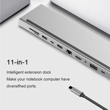 11 in 1 Type-C HUB Adapter USB C Laptop Docking Station Type-C to USB-C HDMI-compatible VGA Audio PD Converter for PC Notebook 1