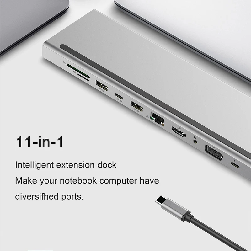

11 in 1 Type-C HUB Adapter USB C USB C Laptop Docking Station Type-C to USB-C USB3.0 HDMI VGA Audio PD Converter for PC Notebook