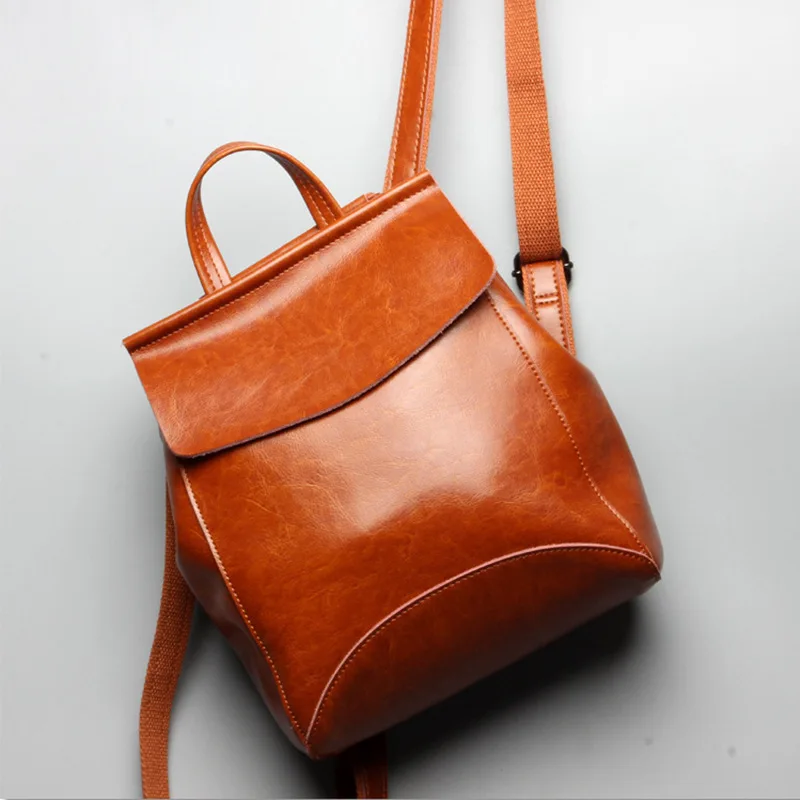 

2019 Wax Oil Cowhide Both Shoulders Package Ma'am Will Bag all match Genuine Leather Backpack Concise Woman Package