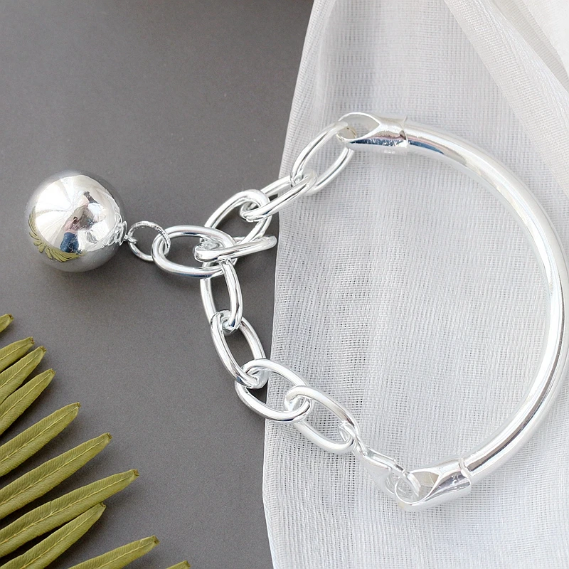 

Authentic 925 Sterling Silver Hollow Ball Bracelet Handmade Creative Female Trendy Cuff Bracelet National Style Jewelry Gift