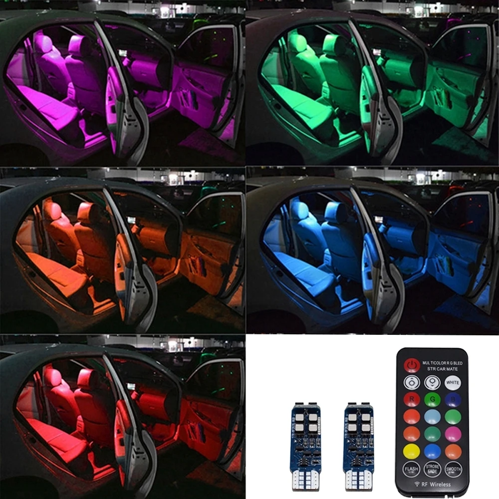 Hviero T10 W5W RF Control RGB Led Reading Light RGB T10 LED 194 168 Car Clearance Light License Plate Light Position Light 12V