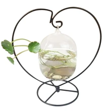 Стеклянная ваза подвесной растительный Террариум с железной подставкой в форме сердца для декора(железная рама и стеклянная ваза могут быть разделены
