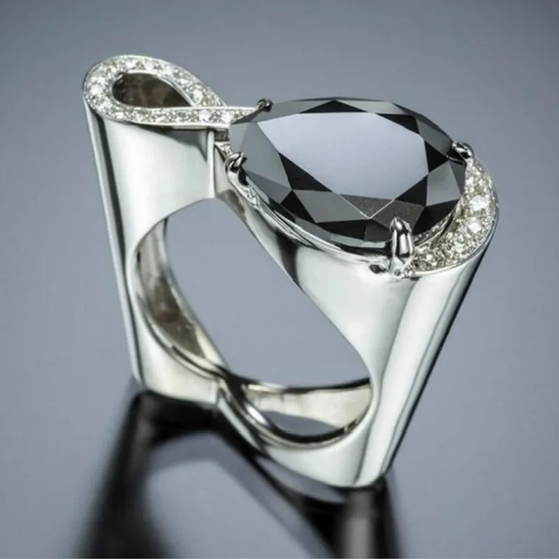 Женское уникальное геометрическое элегантное кольцо 8 формы из черного кубического циркония модное обручальное свадебное кольцо для женщин - Main Stone Color: Silver