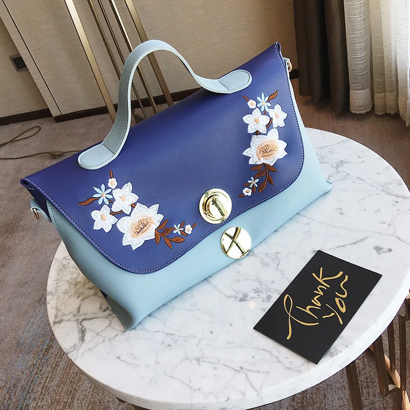 

Vintage Casual Tote Crossbody Women Messenger Bag Panelled Large Capacity Ladies Handbag Embroidery Famous Brand Designer Bolsos